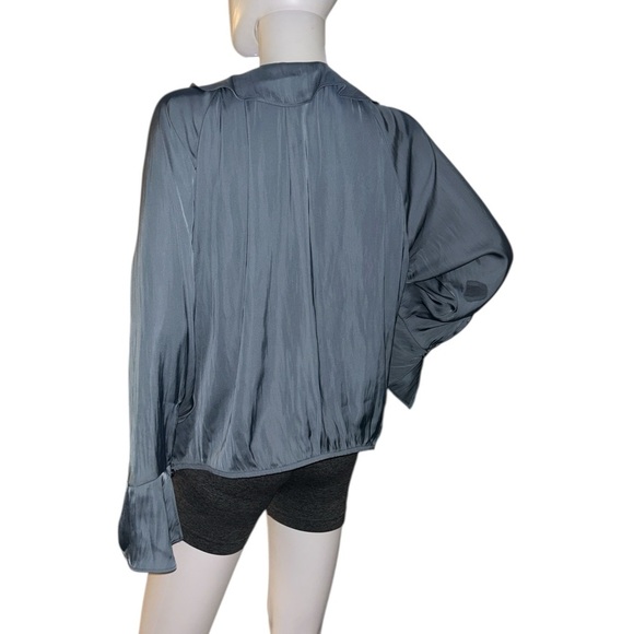 A new day women's flounce long sleeve
V-neck ruffle wrap blouse
Color Teal Blue - Picture 5 of 9